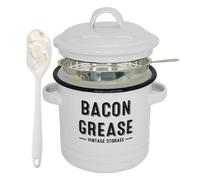 Contenitore per grasso per pancetta da 1304 g, con colino e spatola in silicone per uso alimentare, barattolo smaltato da cucina con filtro e raschietto, per cucinare, friggere, cuocere al forno