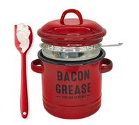 Contenitore per grasso per pancetta da 1304 g, con colino e spatola in silicone per uso alimentare, barattolo smaltato da cucina con filtro e raschietto, per cucinare, friggere, cuocere al forno