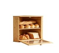 Contenitore per il pane a 2 ripiani, contenitore angolare per il pane | con finestra e porta magnetica, in bambù, protezione antipolvere, organizer da cucina per pane, snack e prodotti da forno