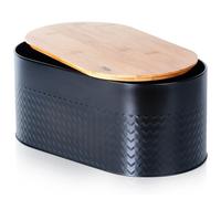 Contenitore per il pane in acciaio con base in legno, nero, 34x18,5x15,5 cm