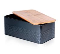Contenitore per il pane in metallo con base in legno, nero, 33,5x18,5x12,5 cm