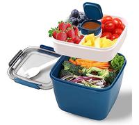 Contenitore per il pranzo a doppio strato, 1.5 l, con scomparti divisi, per adulti/bambini, a prova di perdite, grande capacità, per insalata con posate e condimenti per insalata, ufficio, picnic