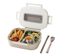 Contenitore per il pranzo a tenuta stagna, in acciaio inossidabile 304, doppi scomparti e per riporre utensili, per il trasporto portatile di alimenti e il trasporto organizzato dei pasti (2+bianco)