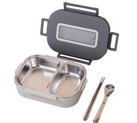 Contenitore per il pranzo a tenuta stagna, in acciaio inossidabile 304, doppi scomparti e per riporre utensili, per il trasporto portatile di alimenti e il trasporto organizzato dei pasti (2+grigio)
