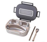 Contenitore per il pranzo a tenuta stagna, in acciaio inossidabile 304, doppi scomparti e per riporre utensili, per il trasporto portatile di alimenti e il trasporto organizzato dei pasti (3+grigio)