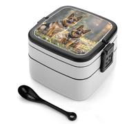 Contenitore per il pranzo Bento Box da 1000 ml a prova di perdite con divisori e cucchiaio rimovibili, a forma di pastore tedesco - Contenitore per il pranzo impilabile in PP senza BPA per lavoro, u