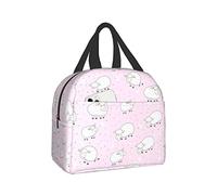 Contenitore per il pranzo con pecore bianche su rosa, bento box, isolato, riutilizzabile, impermeabile, con tasca frontale, per ufficio, picnic, escursionismo, spiaggia