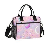 Contenitore per il pranzo con pianeta stellare color pesca e viola, per ragazze, impermeabile, grande borsa tote con tracolla per il pranzo per ragazzi ragazzi all'aperto