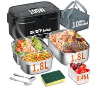 Contenitore per il pranzo elettrico 100 W, 3 in 1, contenitore per il pranzo riscaldato portatile, in acciaio inox, 12 V/24 V/220 V, contenitore termico isolato per auto, camion, ufficio, con tasca