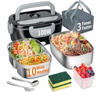Contenitore per il pranzo elettrico 100 W, 3 in 1, contenitore per il pranzo riscaldato portatile, in acciaio inox, 12 V/24 V/220 V, contenitore termico isolato per auto, camion (BlackGrey, 1.5)