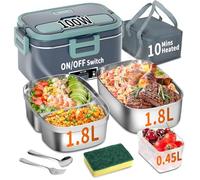 Contenitore per il pranzo elettrico 100 W, 3 in 1, contenitore per il pranzo riscaldato portatile, in acciaio inox, 12 V/24 V/220 V, contenitore termico isolato per auto, camion, ufficio, con tasca