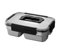 Contenitore per il pranzo in acciaio inossidabile, 1800 ml, contenitore per alimenti a 3 scomparti con manico, stoviglie isolate portatili per lavoro o uso all'aperto (nero)