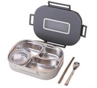 Contenitore per il pranzo in acciaio inossidabile 304, a tenuta stagna, con scomparti a doppio strato e contenitore per utensili, per trasporto di pasti portatile e uso sicuro nel microonde (4+grigio)