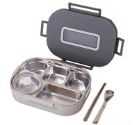 Contenitore per il pranzo in acciaio inossidabile 304, a tenuta stagna, con scomparti multipli e porta utensili, progettato per uso portatile e riscaldamento sicuro nel microonde (5+grigio)