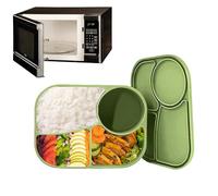 Contenitore per il pranzo in silicone, contenitore in silicone a 4 scomparti, riutilizzabile, a prova di perdite, per preparare i pasti, per microonde, frutta, carne, verdure, picnic, scuola, ufficio