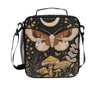 Contenitore per il pranzo nero con funghi psichedelici falena per bambini ragazzi ragazze borsa termica per il pranzo uomo donna borsa portatile riutilizzabile per scuola picnic lavoro campeggio