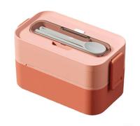 Contenitore per il pranzo per adulti a 2 strati, a prova di perdite, con forchetta e cucchiaio, impilabile, in plastica, per lavoro, viaggi, adatto al microonde, in colori rosa, viola, verde, per una