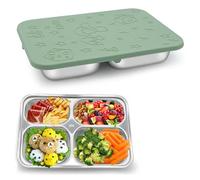 Contenitore per il pranzo per bambini, in acciaio inox, carino, per la cura dei bambini e la scuola, contenitore per alimenti a 4 scomparti (verde)