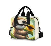 Contenitore per il pranzo riutilizzabile per uomini/donne bradipo girasole isolato Tote bag a prova di perdite con tasca per il lavoro, ufficio, picnic, spiaggia, congelabile, borsa termica con