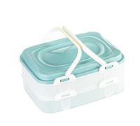 Contenitore per il trasporto di torte, per cupcake e muffin, 2 ripiani, rettangolare, con inserto di sollevamento + coperchio con manici e chiusure a pressione, 40 x 30 x 18 cm, prodotto in UE, verde