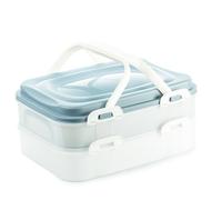Contenitore per il trasporto di torte, per cupcake e muffin, a 2 ripiani, rettangolare, con inserto di sollevamento + coperchio con manici e chiusure a click, 40 x 30 x 18 cm, colore: blu