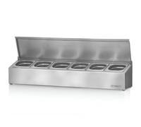 Contenitore per ingredienti in acciaio inox Mahlzeit | 6 contenitori per catering da 1/6 GN con piedini in gomma | 105,5 x 22,5 x 24 cm
