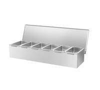 Contenitore per ingredienti per pizza, 6 scomparti, in acciaio inox, con coperchio per gastronomia, bar, adatto per sale, pepe e altre spezie.