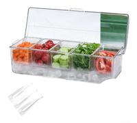 Contenitore per insalata in plastica a 5 scomparti, portatile, con coperchio trasparente, per cucina, picnic, feste, colore trasparente, misura grande, lunghezza 40,5 cm (E)