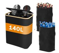 Contenitore per la raccolta di bottiglie vuote da 140 litri, contenitore per la raccolta di bottiglie vuote con 2 sacchetti per il trasporto rimovibili, contenitore salvaspazio,Black-57*37*67cm