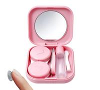Contenitore per lenti a contatto con Specchio Compatto Leggero Ordinato | kit con pinza applicatore e rimozione Per Tragitto Palestra Casa e Ufficio Weekend Viaggio Scuola All'Aperto Mattino Rosa
