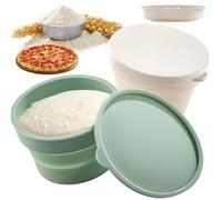 Contenitore per Lievitazione Pizza, 2 Pezzi Pieghevole Cassetta Lievitazione Pizza in Silicone Antiaderente per Microonde Congelatore (Verde Bianco)