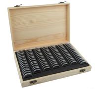 Contenitore per monete in legno con cuscinetti regolabili per monete commemorative da 18-46 mm, a doppio strato, per collezione numismatica, con apertura a mezza luna (100 pezzi)