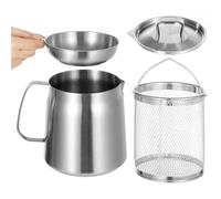 Contenitore per olio da 2 l con filtro a maglia fine, contenitore per olio da cucina in acciaio inox con cestello per friggere per tè, caffè e cucina