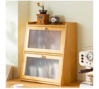 Contenitore per pane in bambù con finestra in acrilico, contenitore da cucina a doppio strato, grande capacità, per piano di lavoro, organizer per alimenti vintage