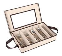 Contenitore per posate, resistente contenitore per posate a 5 scomparti, con coperchio rimovibile e manici facili da trasportare, grande capacità, mantiene le posate organizzate e protette - Beige
