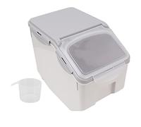 Contenitore per Riso e Cereali, Distributore di Riso con Tazza, Contenitore Ermetico per Alimenti, Secchio per Chicchi di Riso di Grande Capacità, Contenitore per Alimenti Secchi in(Grigio 15 kg)