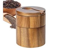 Contenitore per sale, barattolo per sale marino con coperchio girevole magnetico, 2 strati in legno per caffè, zucchero, cantina, ciotola con cucchiaio, per condire, cucinare, tavolo da pranzo, cucina