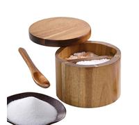 Contenitore per sale in legno - Barattolo in legno per pepe, cucchiaio integrato, contenitore per sale in legno con coperchio girevole magnetico per pepe, zucchero, spezie