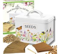 Contenitore per semi da giardino in latta, contenitore in metallo, set regalo con divisori, buste, coperchio, matita. Regalo ecologico per giardinaggio