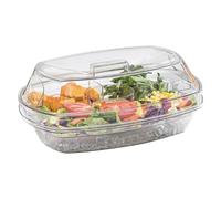 Contenitore per servire il ghiaccio con 4 scomparti e coperchio | Tagliere per frutta divisa per frigorifero, snack, dessert, frutta, verdura, insalata, frutti di mare, gamberetti, cocktail