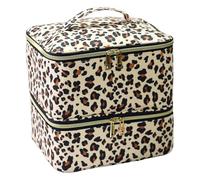 Contenitore per smalto per unghie, organizzatore per unghie, a 2 strati, con tasche per riporre gli attrezzi, contiene 30 bottiglie, astuccio per manicure per unghie, leopardo, vedi descrizione, Vedi