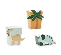 Contenitore per snack a forma di dinosauro, 9,5 x 9,5 x 12 cm + 10 x 10 x 5,5 cm, set da 6 pezzi - Candy Bar/Salty Bar scatole per dolci e snack - compleanno per bambini - verde e giallo