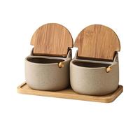 Contenitore per spezie - Contenitore per sale con coperchio, contenitore per sale e spezie, in ceramica, 2 contenitori per sale con cucchiaio in legno, set di sale e zuccheriera per zucchero, zenzero