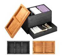 Contenitore per tamponi, 3 scomparti con coperchio, cassetto, in legno, rimovibile, per l'igiene, antipolvere, per dischetti di cotone, tamponi di cotone, assorbenti igienici