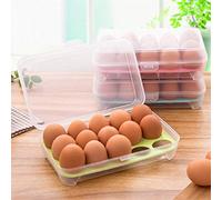 Contenitore per uova, Contenitore per uova in plastica, Vassoio per uova in plastica da 15 Griglia Organizer per frigorifero, Dispenser per uova, Contenitore per alimenti con vassoi porta uova (Verde)