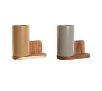 Home ESPRIT Barattolo per Utensili da Cucina Beige Grigio Marrone Scuro Acacia Dolomite 20 x 9,5 x 18,5 cm (2 Pezzi)