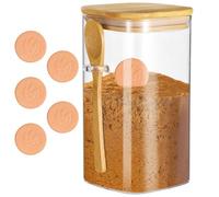 Contenitore per zucchero di canna da 1500 ml, contenitore per zucchero in vetro, coperchio e cucchiaio in legno, barattolo trasparente riutilizzabile, contenitore ermetico per alimenti con cinque