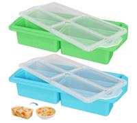 Contenitore per zuppa in silicone con coperchio, grande stampo per cubetti di ghiaccio, contenitore per congelare zuppa, brodo, salsa, cubetti di ghiaccio (blu + verde)