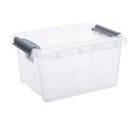 Plast Team Scatola portaoggetti con coperchio e codice QR, impilabile, trasparente (32 l)