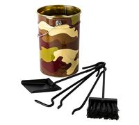 Contenitore Porta Attrezzi per Camino Mimetics con Paletta Scopino Attizzino e Pinza Ø19x40 cm Verde